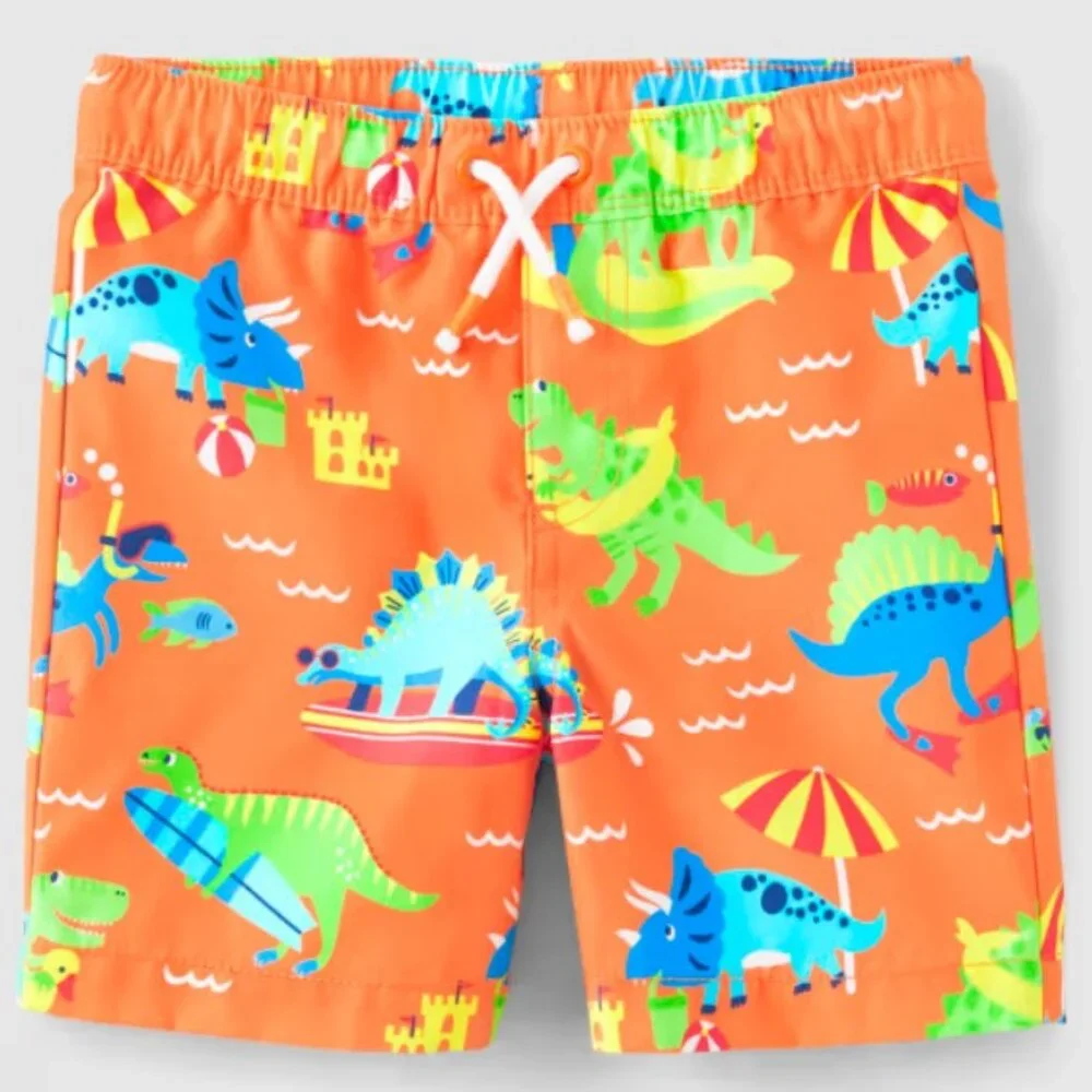 Gymboree Boys 12-18 Months Orange Dinosaur 2 Pc Swim Set Rashguard Shorts NWT